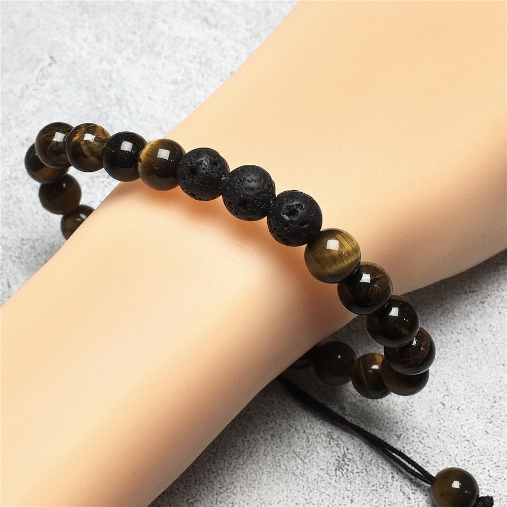 Lava Tigers Eye Stone Beaded Bracelet Gemstone Adjustable Braided Bracelets