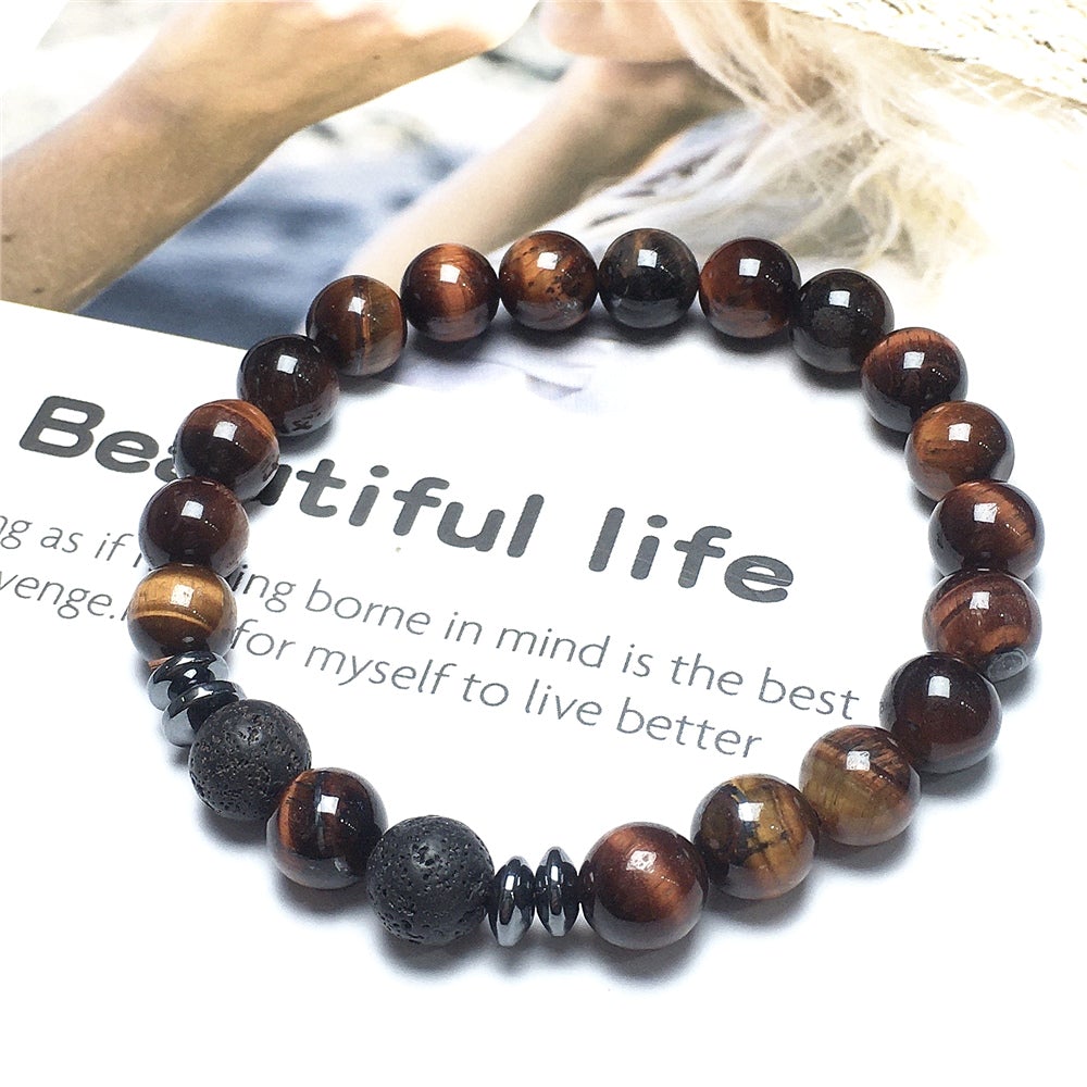 Handmade Red Tigers Eye Stone Beaded Bracelet Gemstone Elastic Bracelets