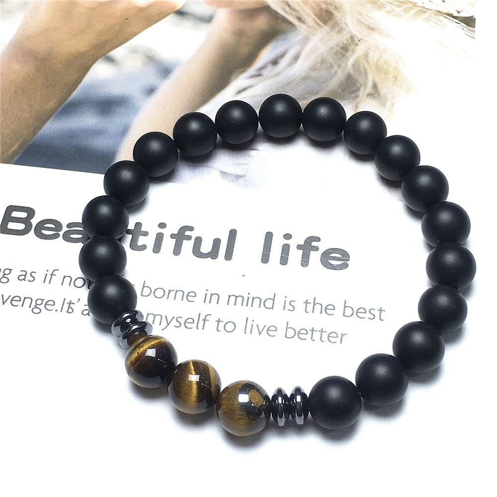 Natural Stone Bead Bracelet Matte Onyx Gemstone Elastic Women Mens Bracelet Healing Bracelet