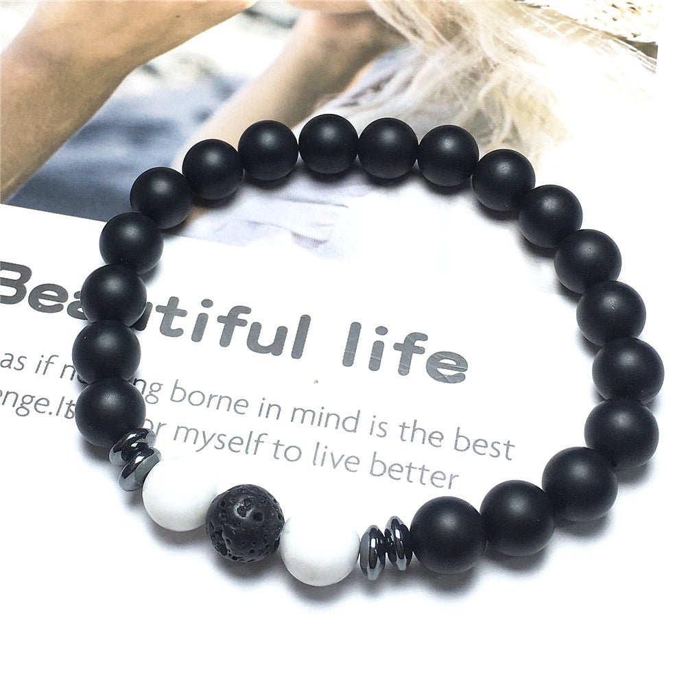 Matte Onyx Beads Natural Stone Bracelet Elastic Yoga Unisex Jewelry Gifts