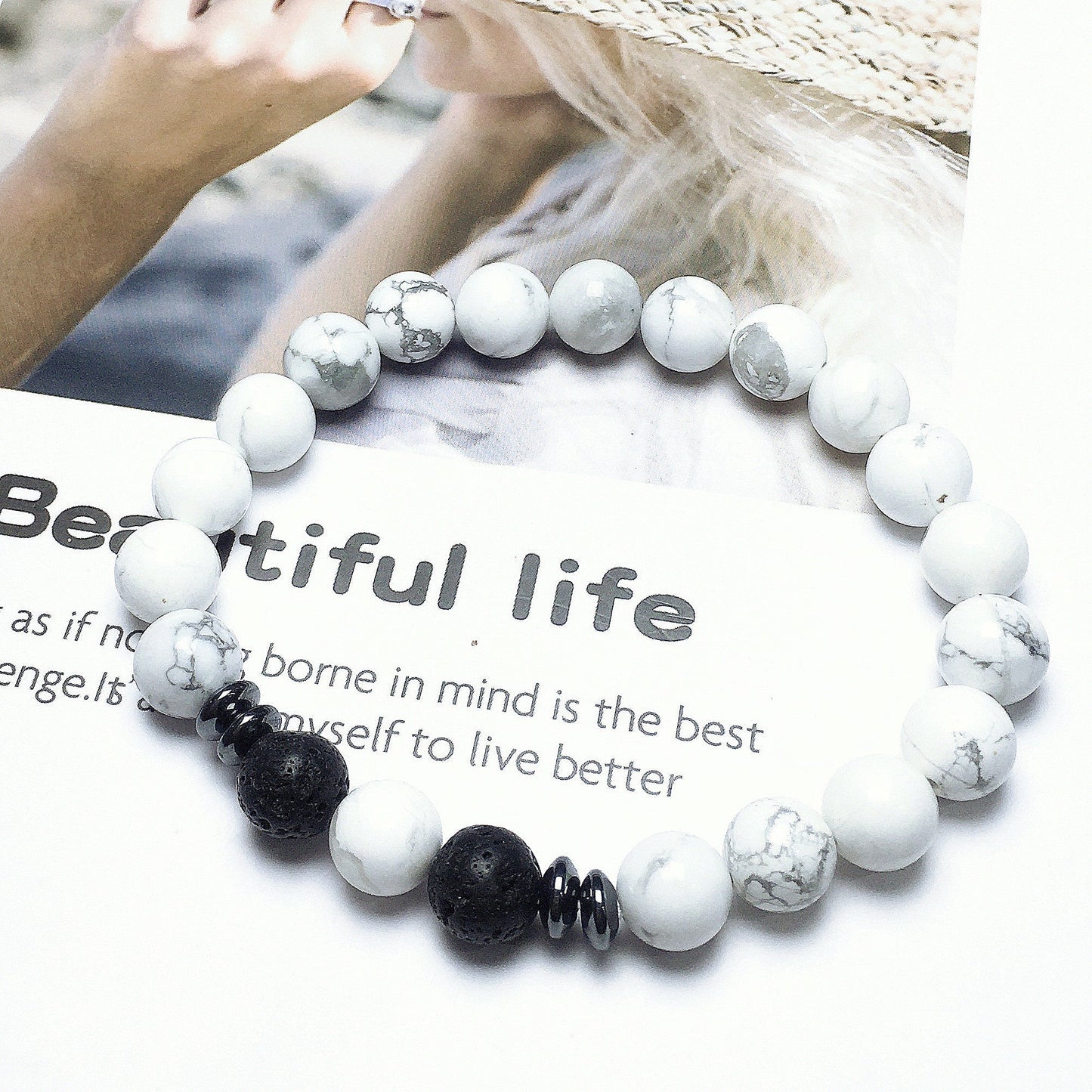 Howlite Beads Natural Stone Bracelet Elastic Yoga Unisex Jewelry Gifts