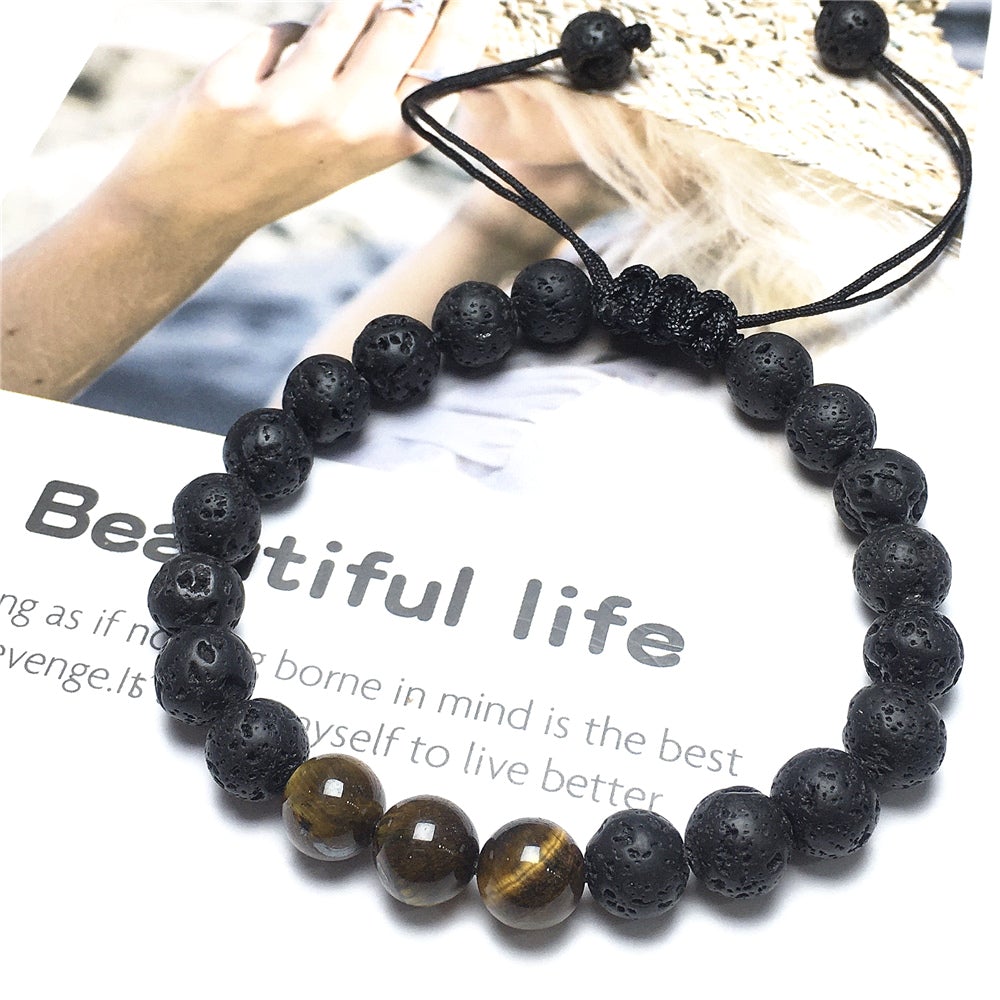 Healing Lava Tiger Eye Gemstone Braided Adjustable Bracelet