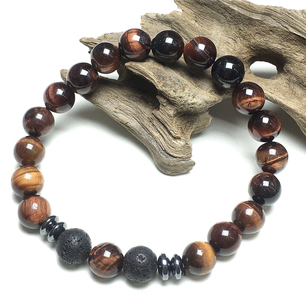 Handmade Red Tigers Eye Stone Beaded Bracelet Gemstone Elastic Bracelets