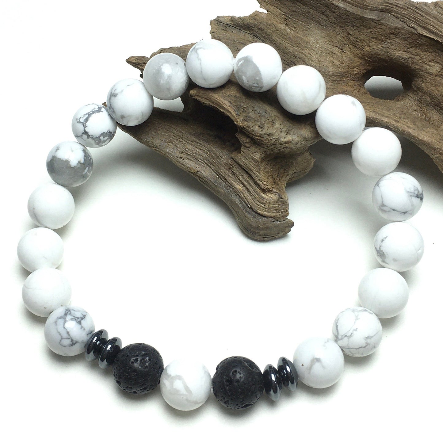 Howlite Beads Natural Stone Bracelet Elastic Yoga Unisex Jewelry Gifts