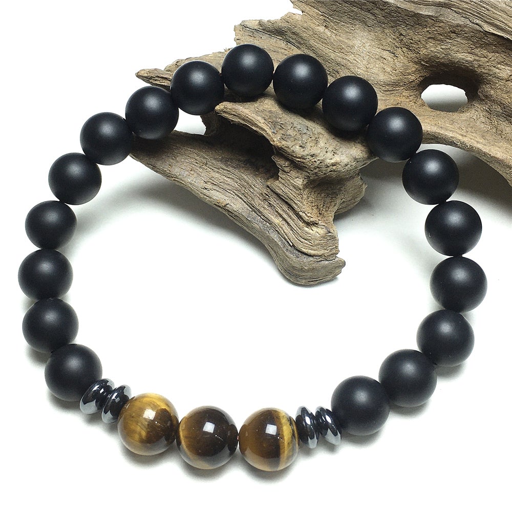 Natural Stone Bead Bracelet Matte Onyx Gemstone Elastic Women Mens Bracelet Healing Bracelet