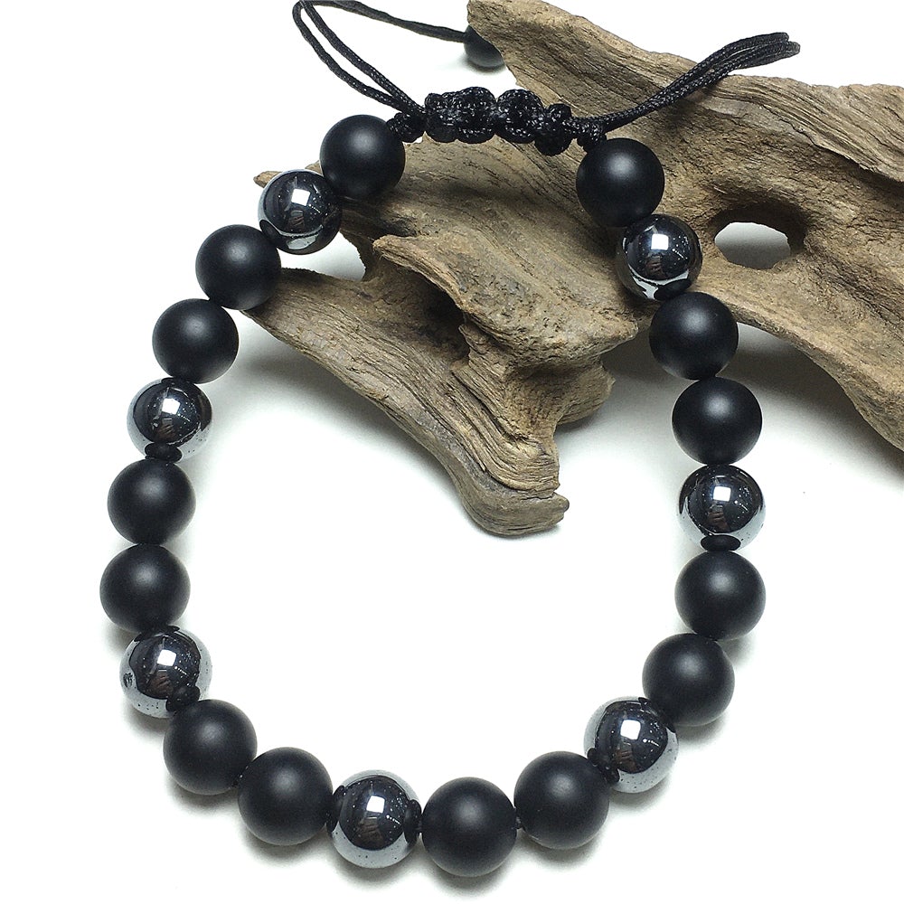 Matte Onyx Hematite Stone Beaded Bracelet Gemstone Adjustable Braided Bracelets