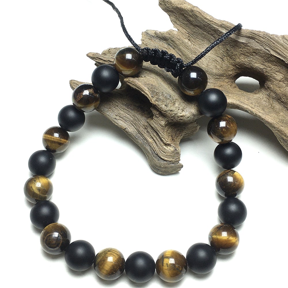 Matte Onyx Tiger Eye Stone Beaded Bracelet Gemstone Adjustable Braided Bracelets