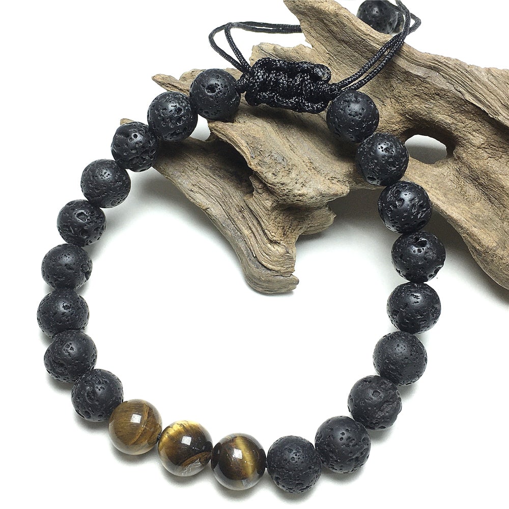 Healing Lava Tiger Eye Gemstone Braided Adjustable Bracelet