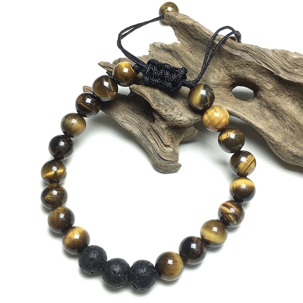 Lava Tigers Eye Stone Beaded Bracelet Gemstone Adjustable Braided Bracelets