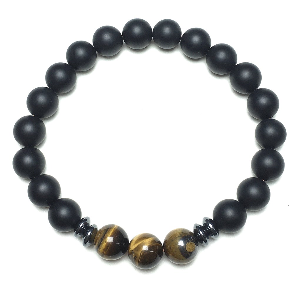 Natural Stone Bead Bracelet Matte Onyx Gemstone Elastic Women Mens Bracelet Healing Bracelet