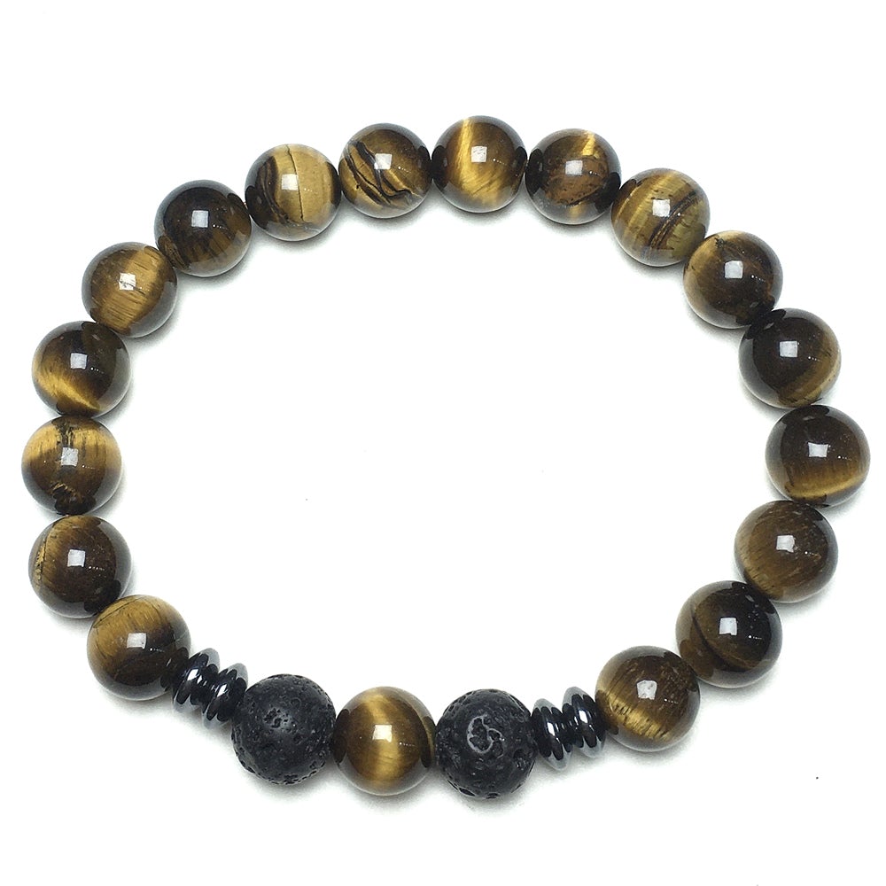Natural Stone Bead Bracelet Tiger Eye Gemstone Elastic Mens Bracelet Healing Bracelet