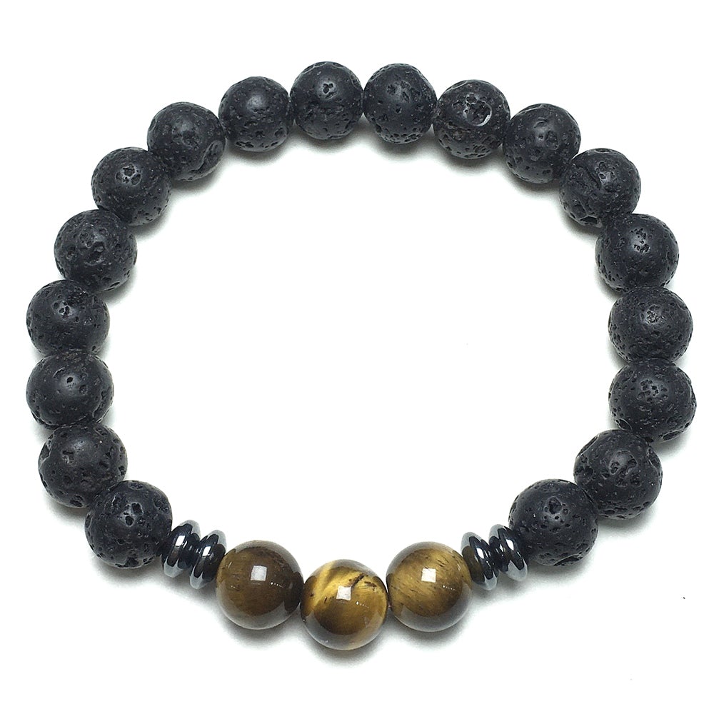 Natural Stone Bead Bracelet Lava Tiger Eye Stone Elastic Mens Bracelet Healing Bracelet