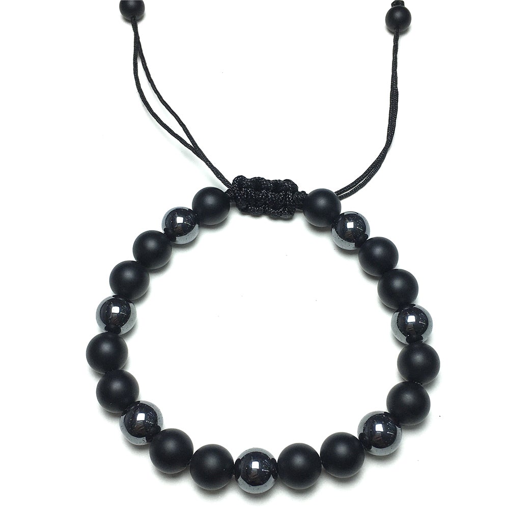 Matte Onyx Hematite Stone Beaded Bracelet Gemstone Adjustable Braided Bracelets