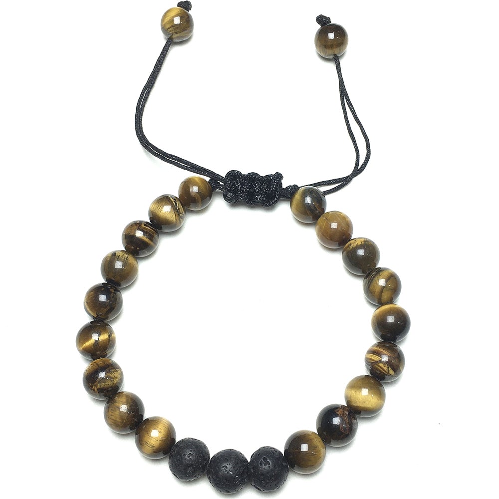 Lava Tigers Eye Stone Beaded Bracelet Gemstone Adjustable Braided Bracelets