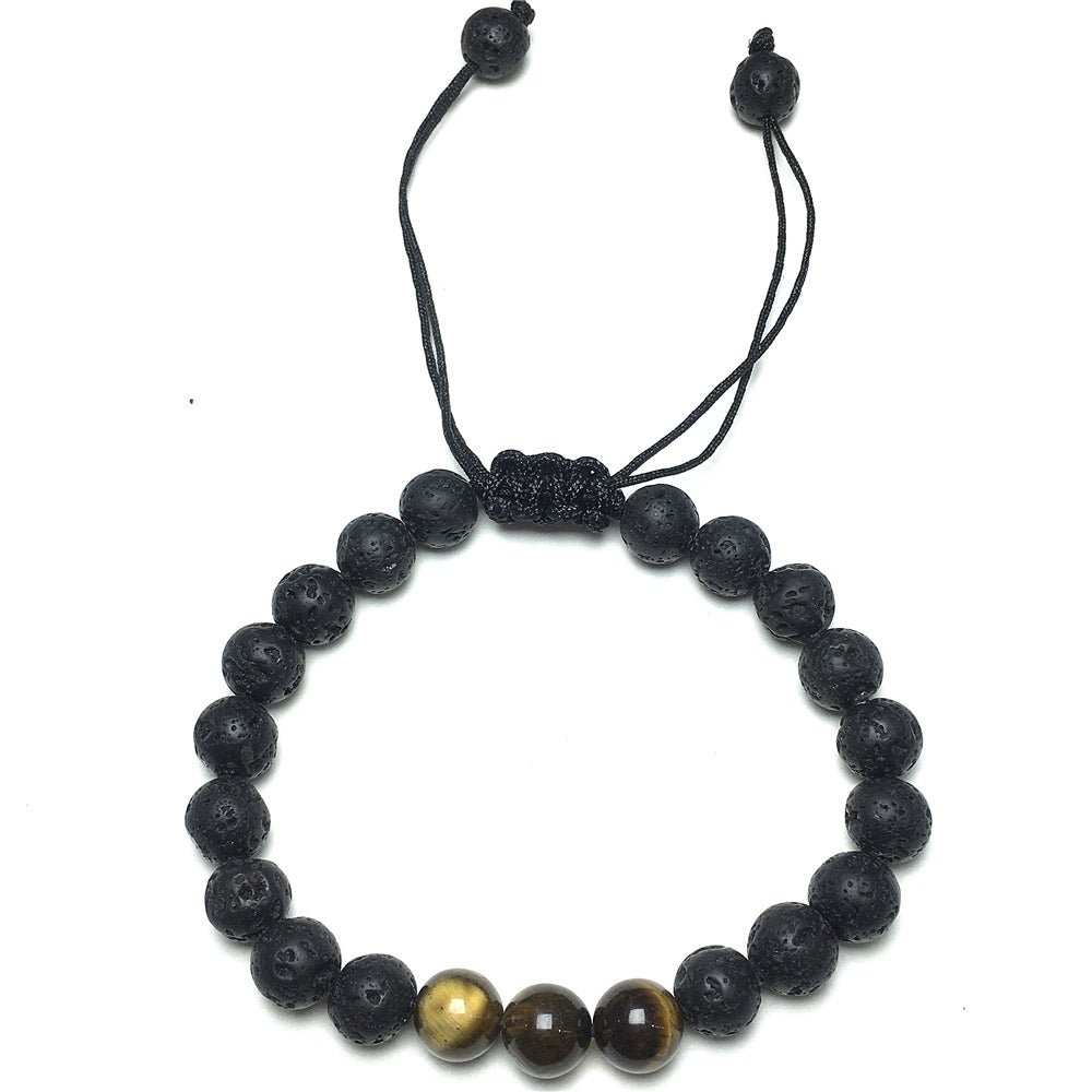 Healing Lava Tiger Eye Gemstone Braided Adjustable Bracelet