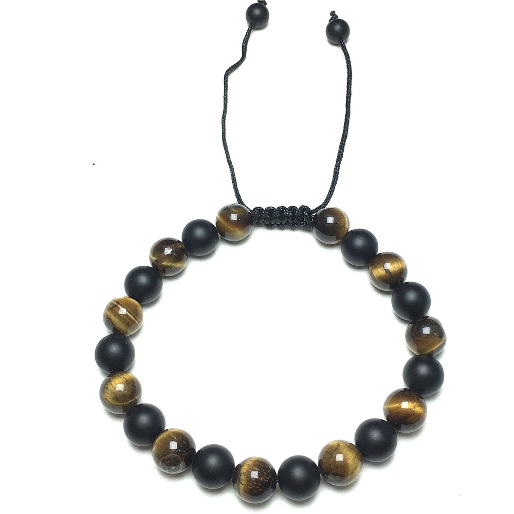 Matte Onyx Tiger Eye Stone Beaded Bracelet Gemstone Adjustable Braided Bracelets