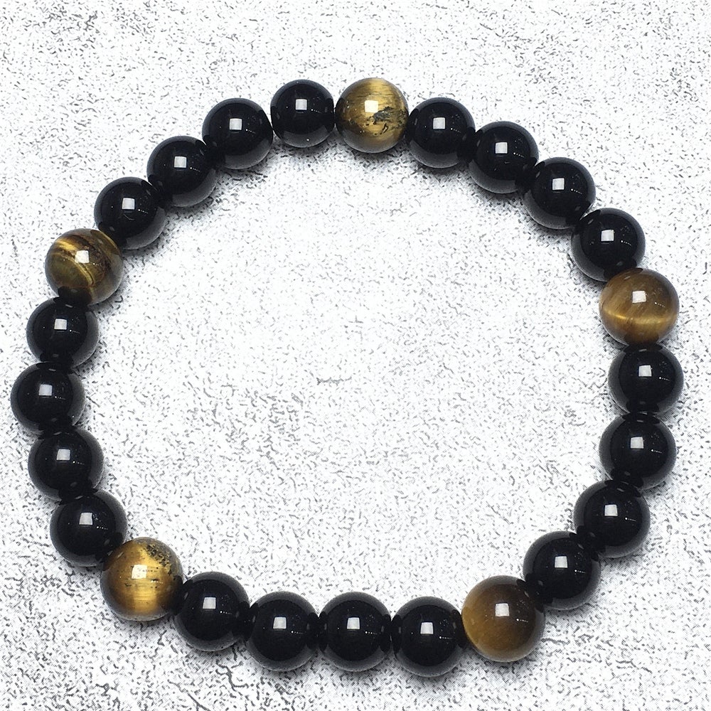 Tiger Eye Black Only Gemstone Stretch Meditation Healing Bracelets