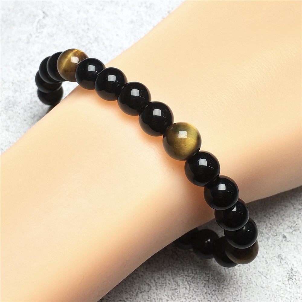 Tiger Eye Black Only Gemstone Stretch Meditation Healing Bracelets