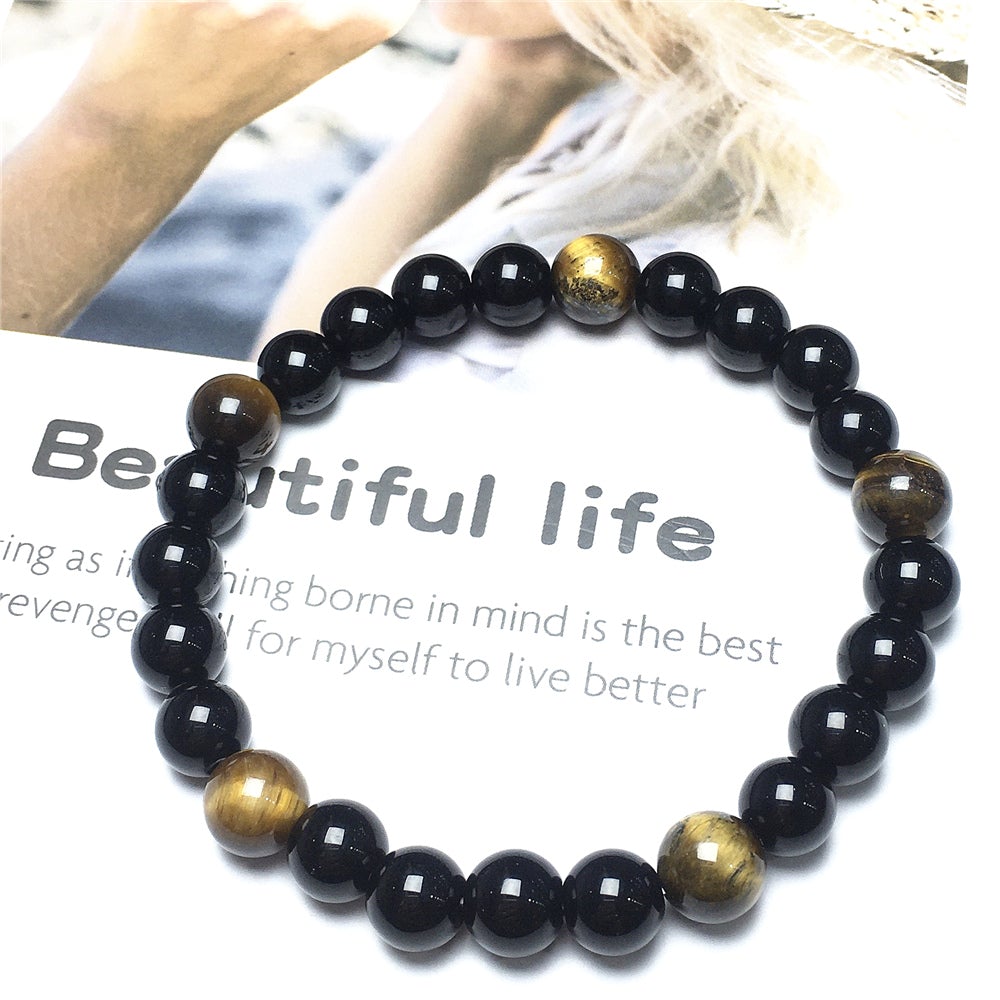 Tiger Eye Black Only Gemstone Stretch Meditation Healing Bracelets
