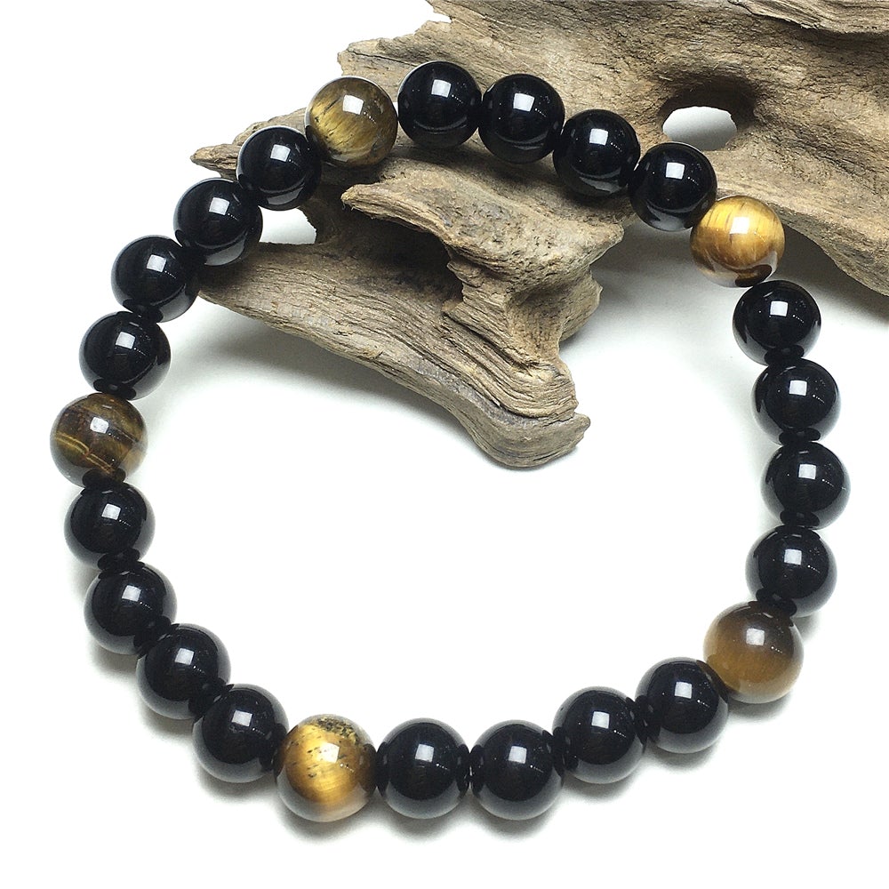 Tiger Eye Black Only Gemstone Stretch Meditation Healing Bracelets