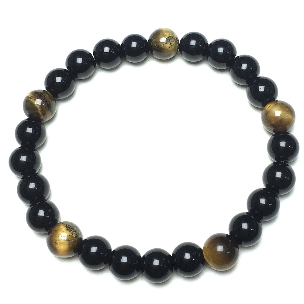 Tiger Eye Black Only Gemstone Stretch Meditation Healing Bracelets