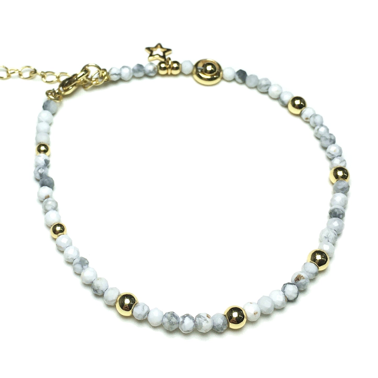 Howlite Gemstone Adjustable Tiny Beads Gemstone Bracelet with Love Heart Charm