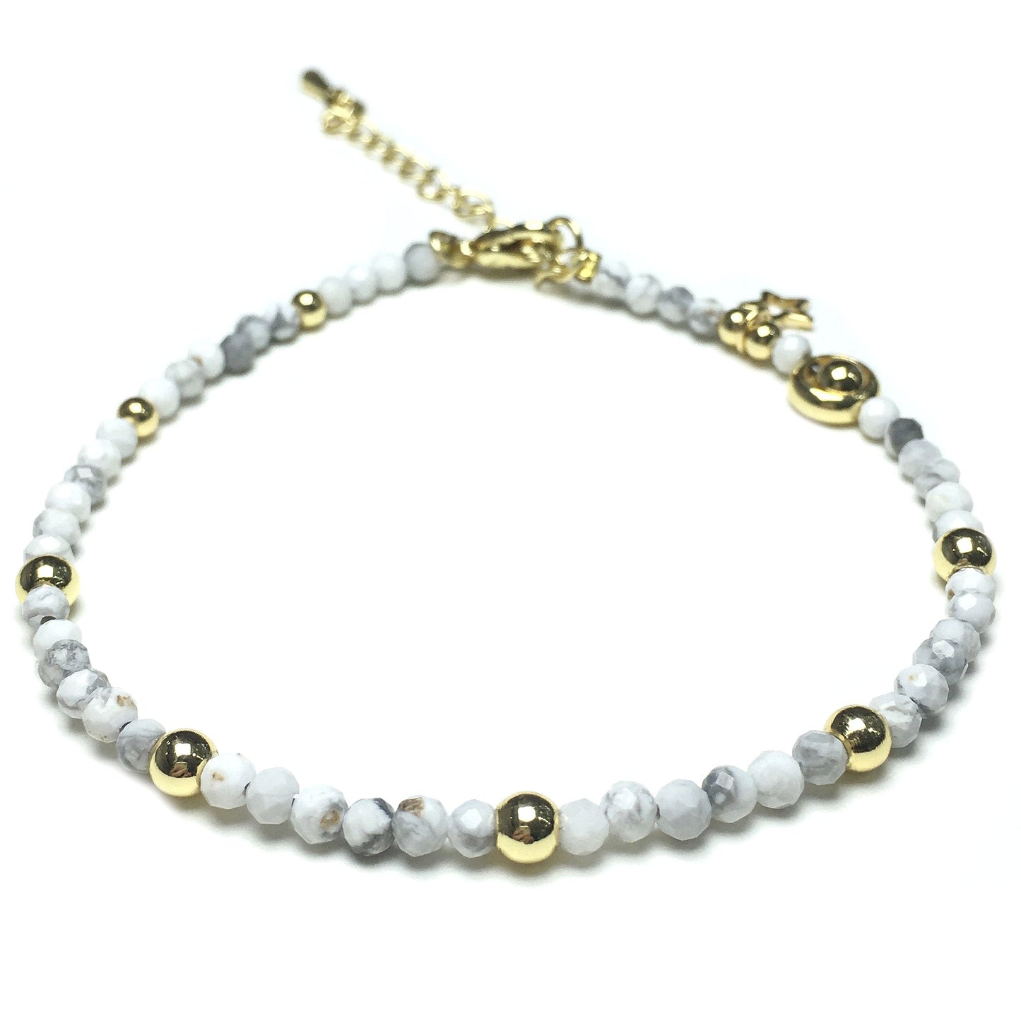 Howlite Gemstone Adjustable Tiny Beads Gemstone Bracelet with Love Heart Charm