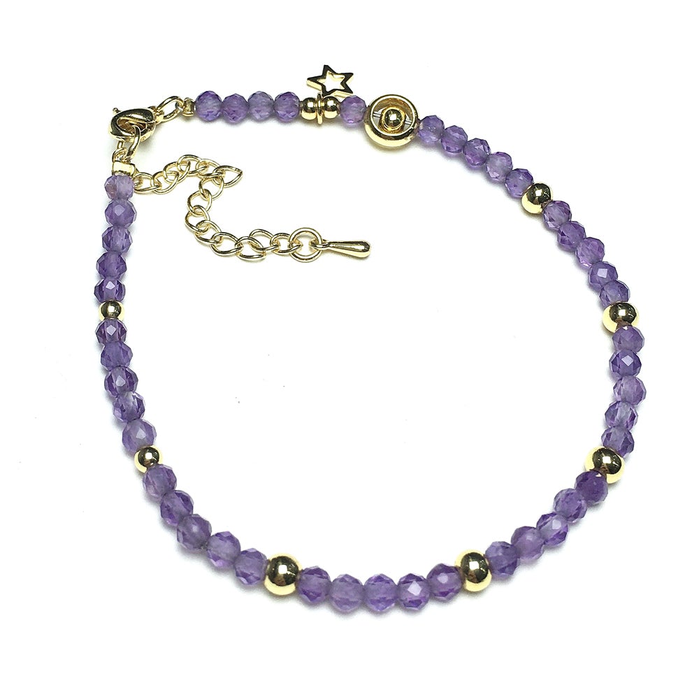 Amethyst Gemstone Adjustable Tiny Beads Gemstone Bracelet with Love Heart Charm