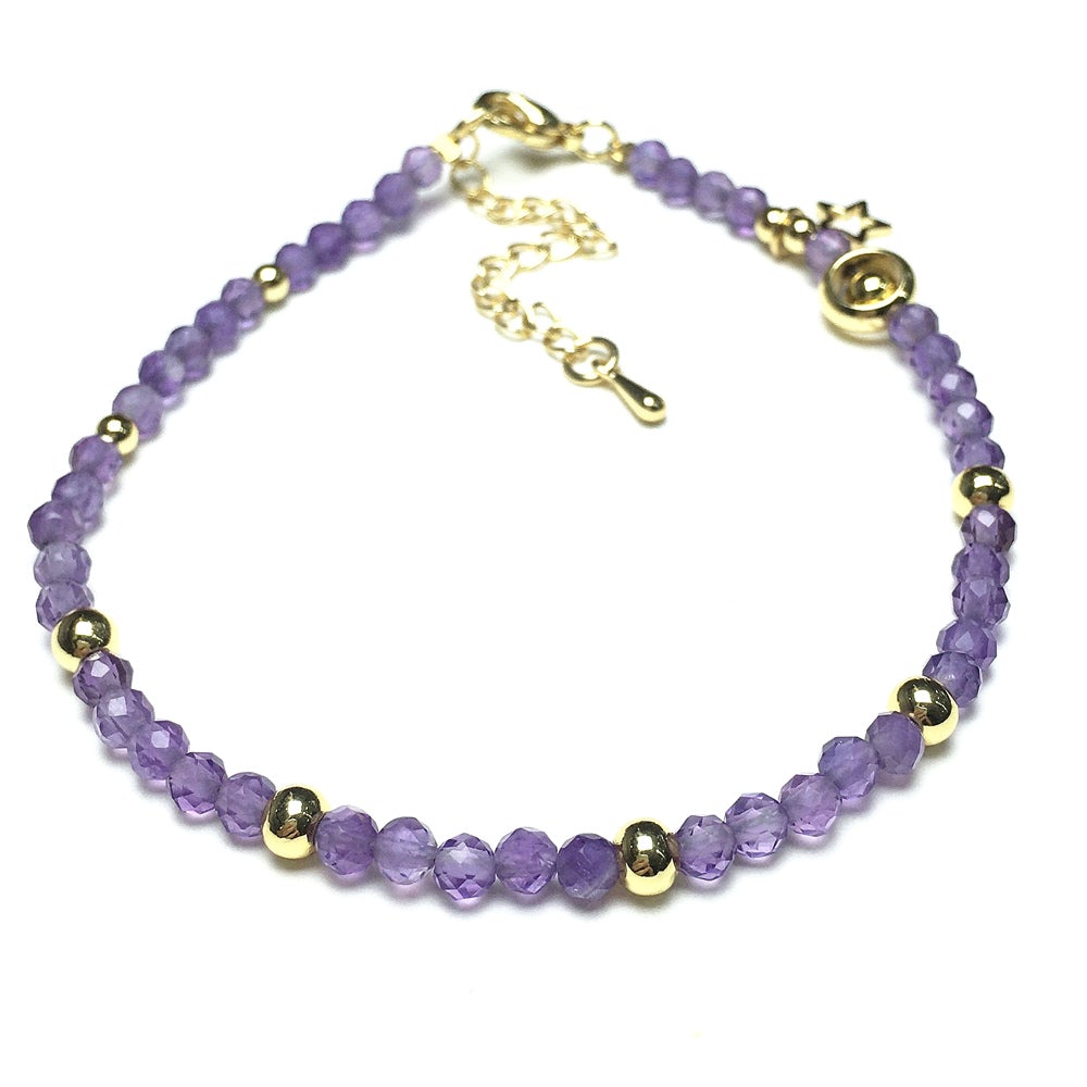 Amethyst Gemstone Adjustable Tiny Beads Gemstone Bracelet with Love Heart Charm