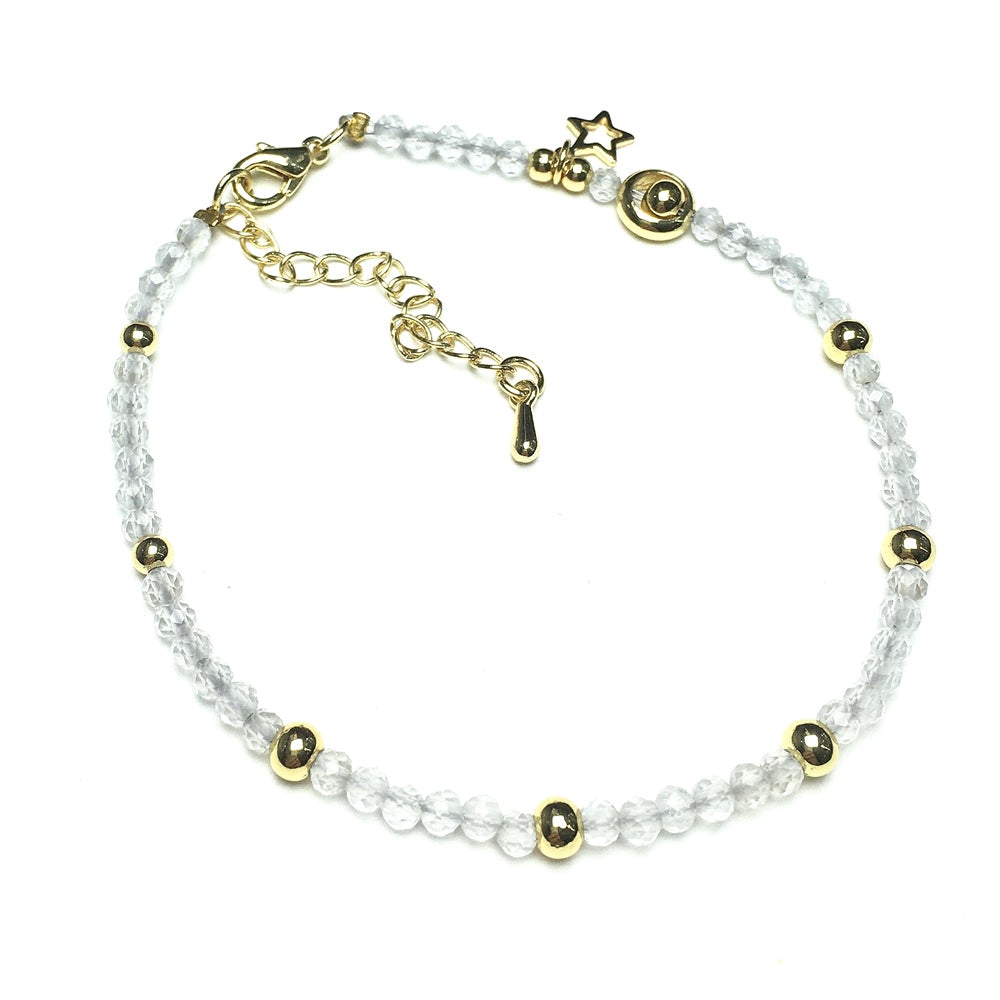 Clear Quartz Gemstone Adjustable Tiny Beads Gemstone Bracelet with Star Charm