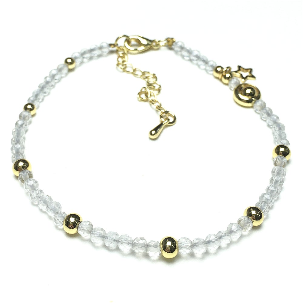 Clear Quartz Gemstone Adjustable Tiny Beads Gemstone Bracelet with Star Charm