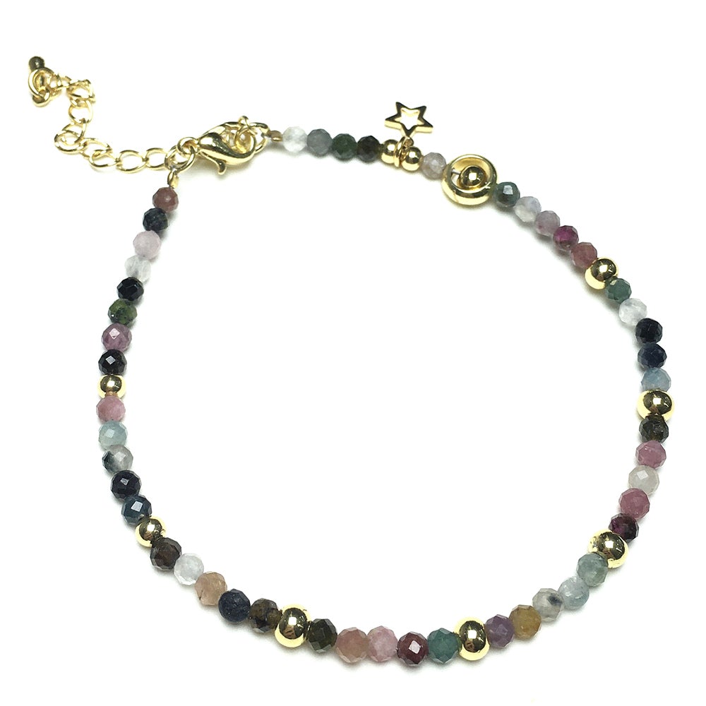 Tourmaline Gemstone Adjustable Tiny Beads Gemstone Bracelet with Star Charm