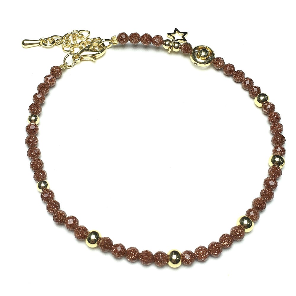 Gold Sandstone Gemstone Adjustable Tiny Beads Gemstone Bracelet with Love Heart Charm