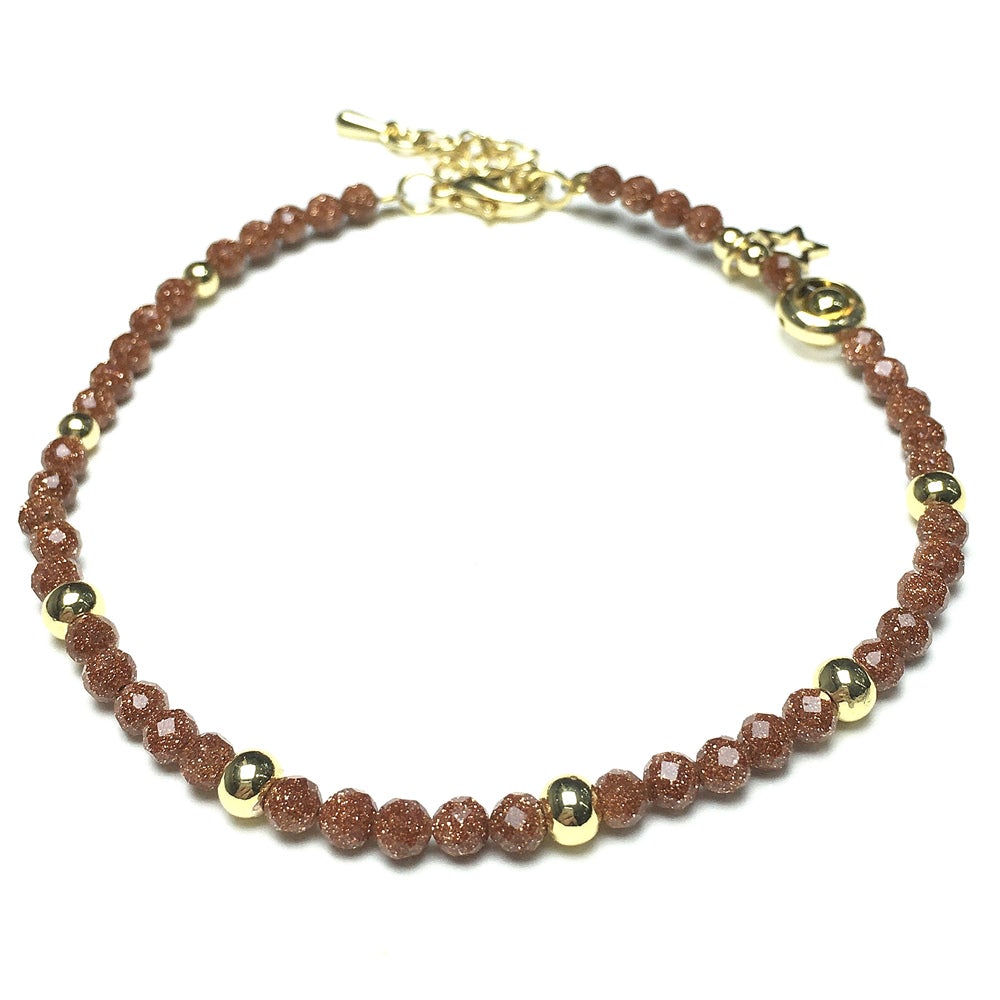 Gold Sandstone Gemstone Adjustable Tiny Beads Gemstone Bracelet with Love Heart Charm