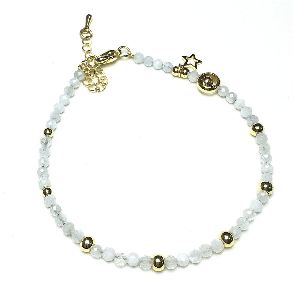 Moonstone Gemstone Adjustable Tiny Beads Gemstone Bracelet with Love Heart Charm