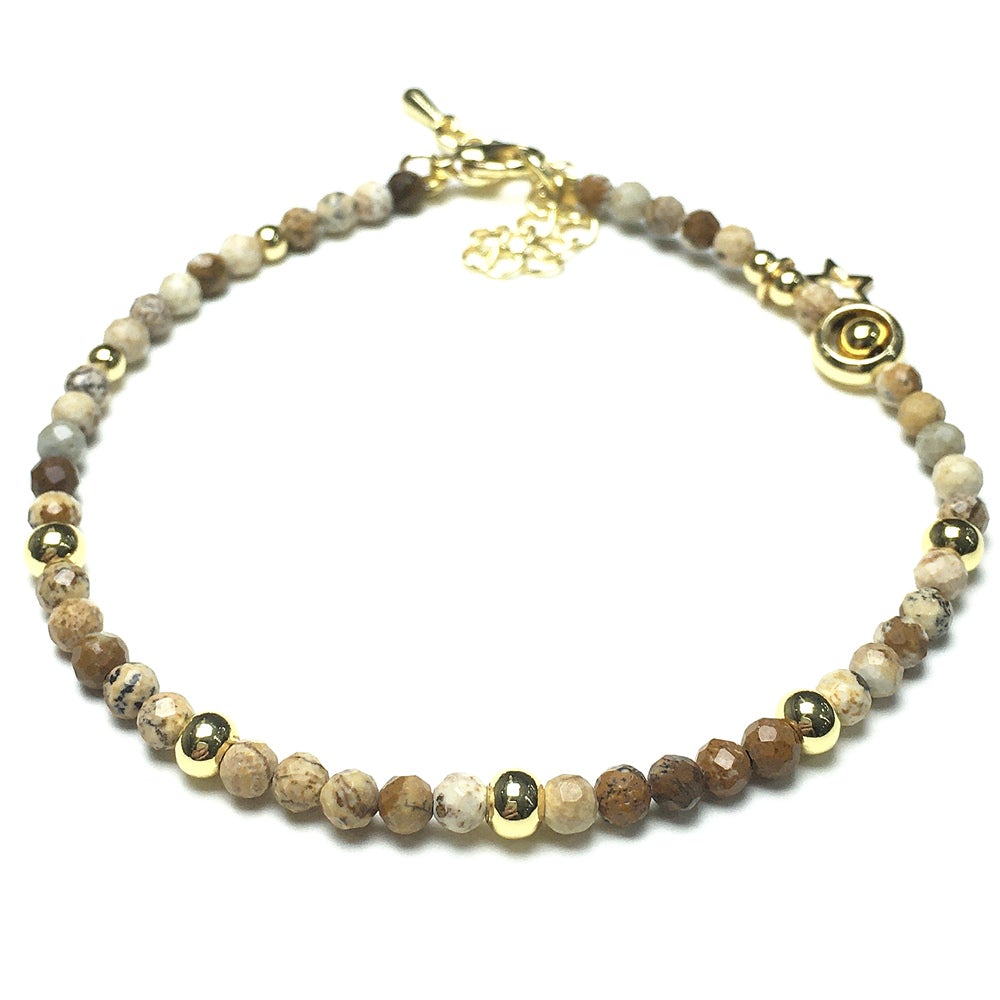 Picture Jasper Gemstone Adjustable Tiny Beads Gemstone Bracelet with Love Heart Charm