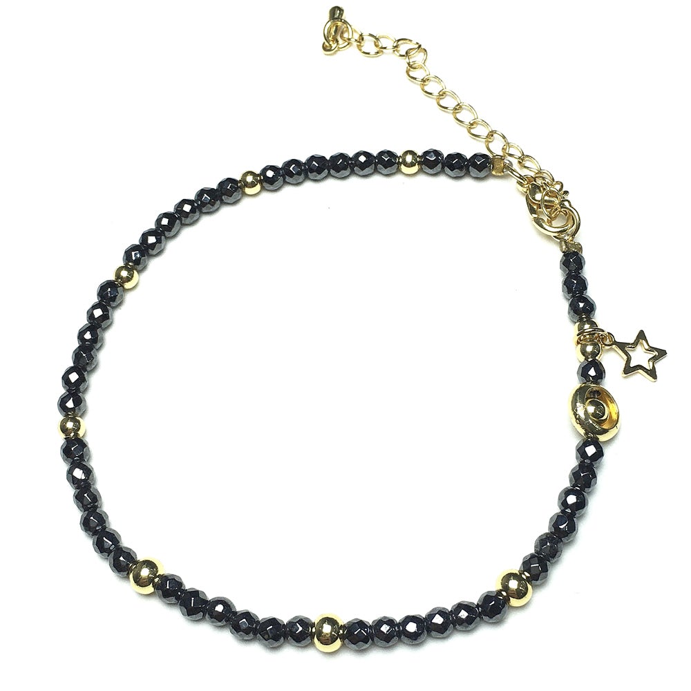 Hematite Gemstone Adjustable Tiny Beads Gemstone Bracelet with Star Charm