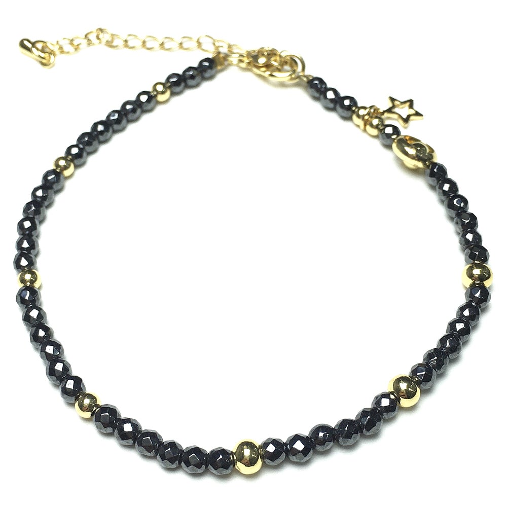 Hematite Gemstone Adjustable Tiny Beads Gemstone Bracelet with Star Charm