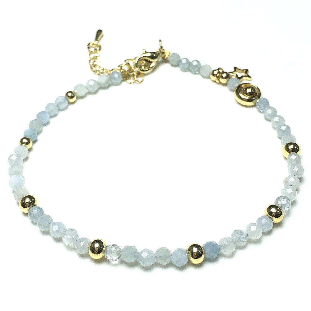 Aquamarine Gemstone Adjustable Tiny Beads Gemstone Bracelet with Love Heart Charm