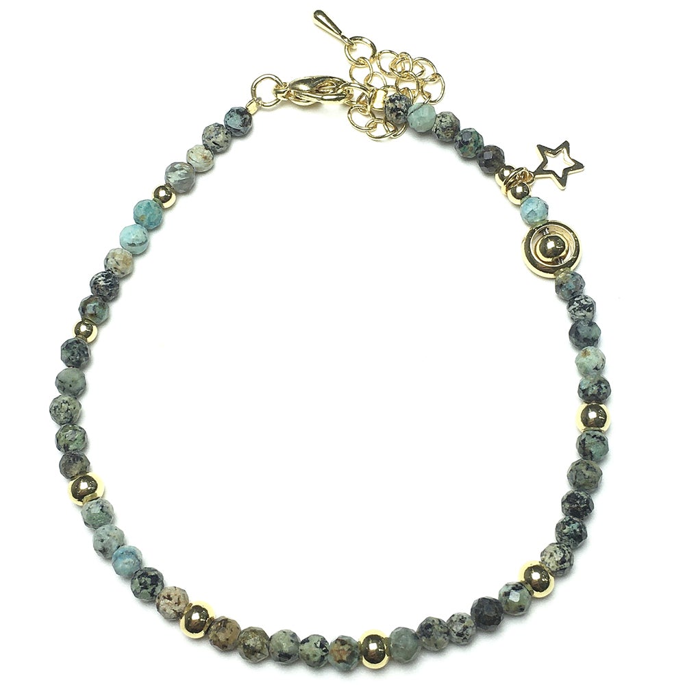 African Turquoise Gemstone Adjustable Tiny Beads Gemstone Bracelet with Love Heart Charm
