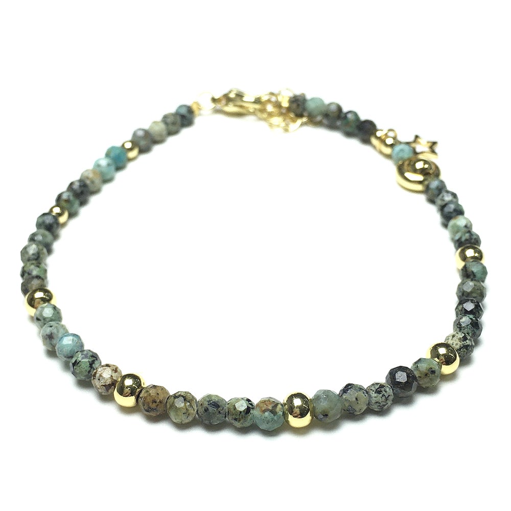 African Turquoise Gemstone Adjustable Tiny Beads Gemstone Bracelet with Love Heart Charm