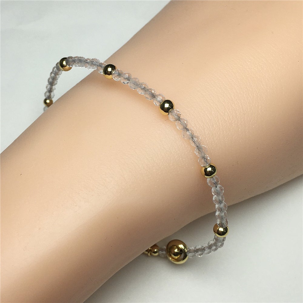Clear Quartz Gemstone Adjustable Tiny Beads Gemstone Bracelet with Star Charm