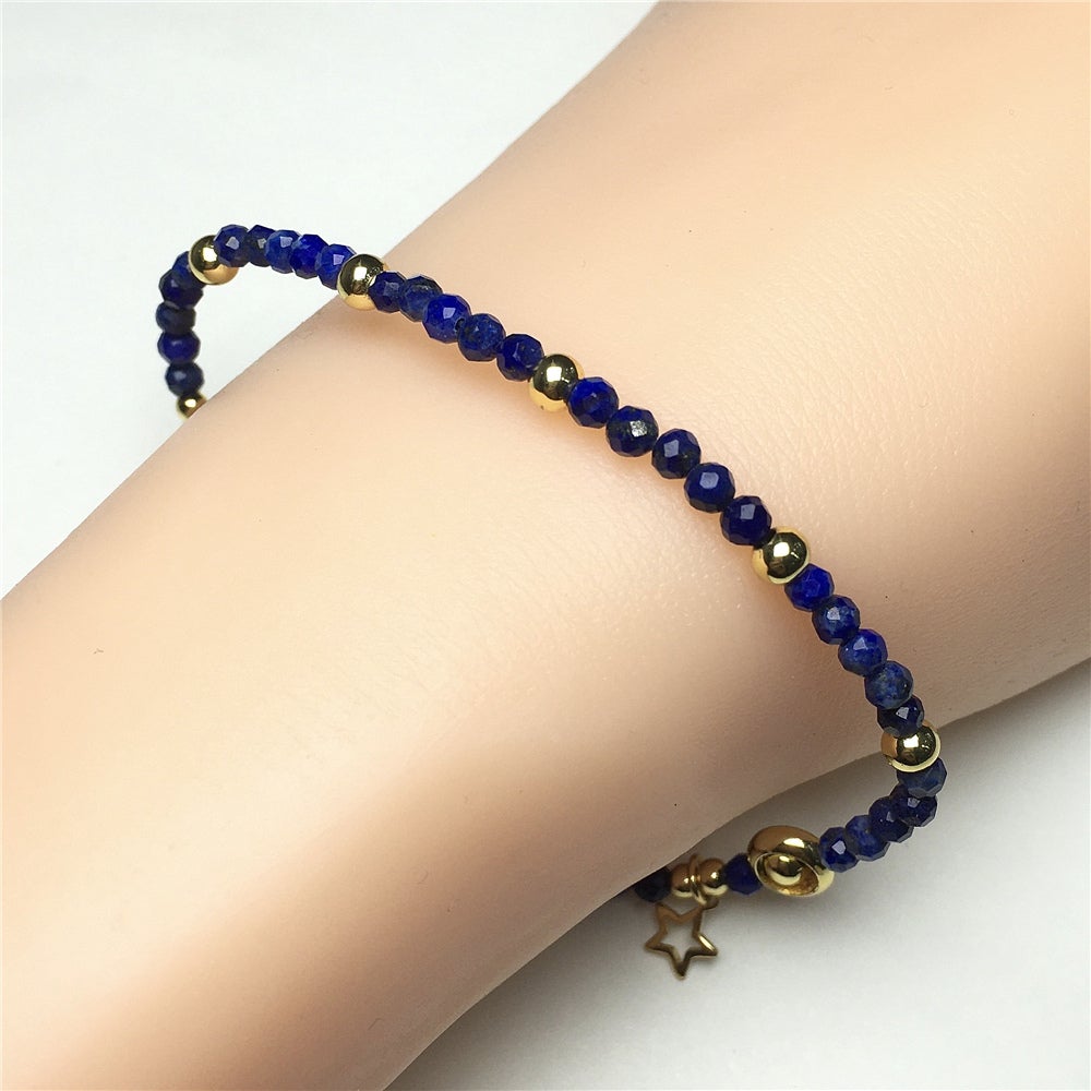 Lapis Lazuli Gemstone Adjustable Tiny Beads Gemstone Bracelet with Star Charm