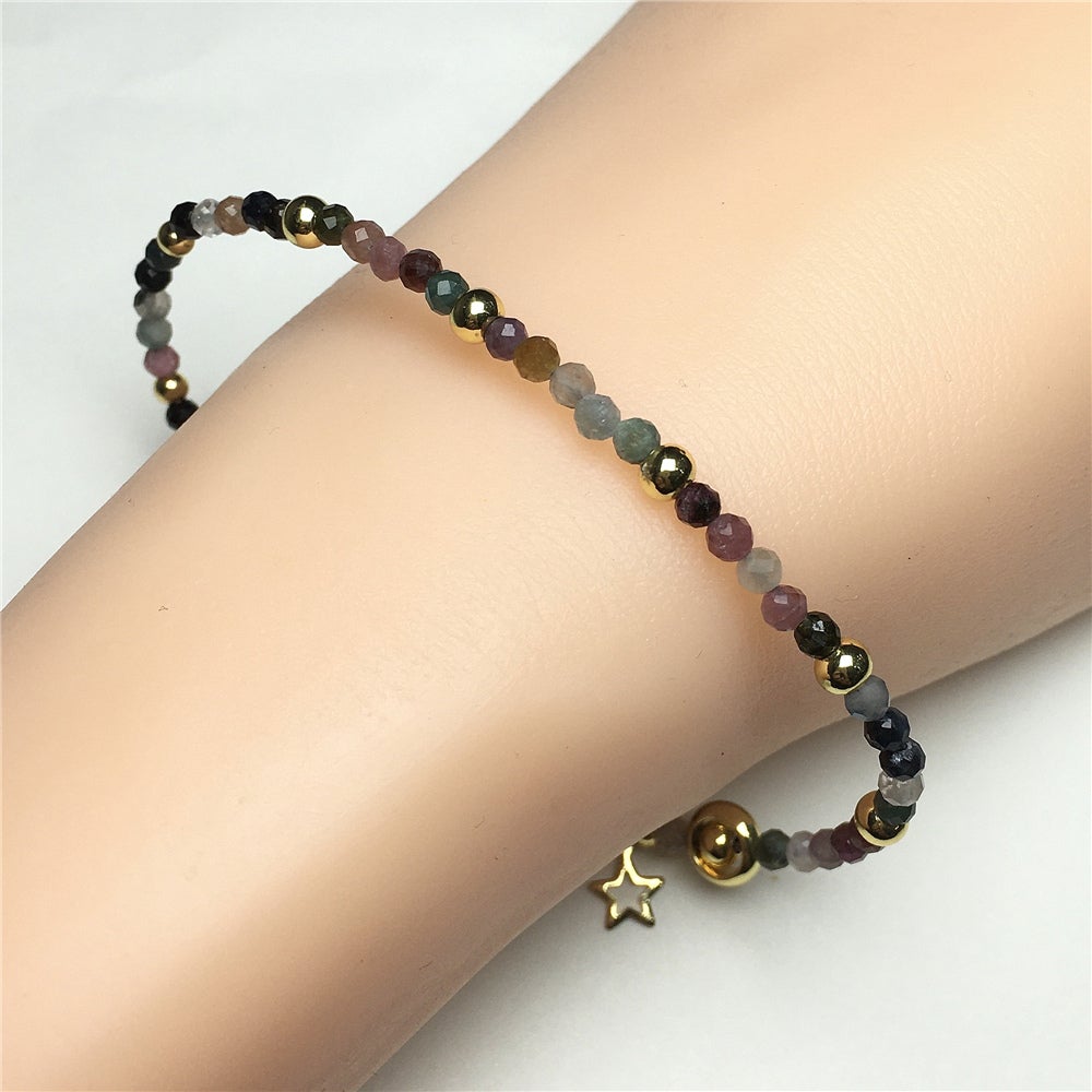 Tourmaline Gemstone Adjustable Tiny Beads Gemstone Bracelet with Star Charm
