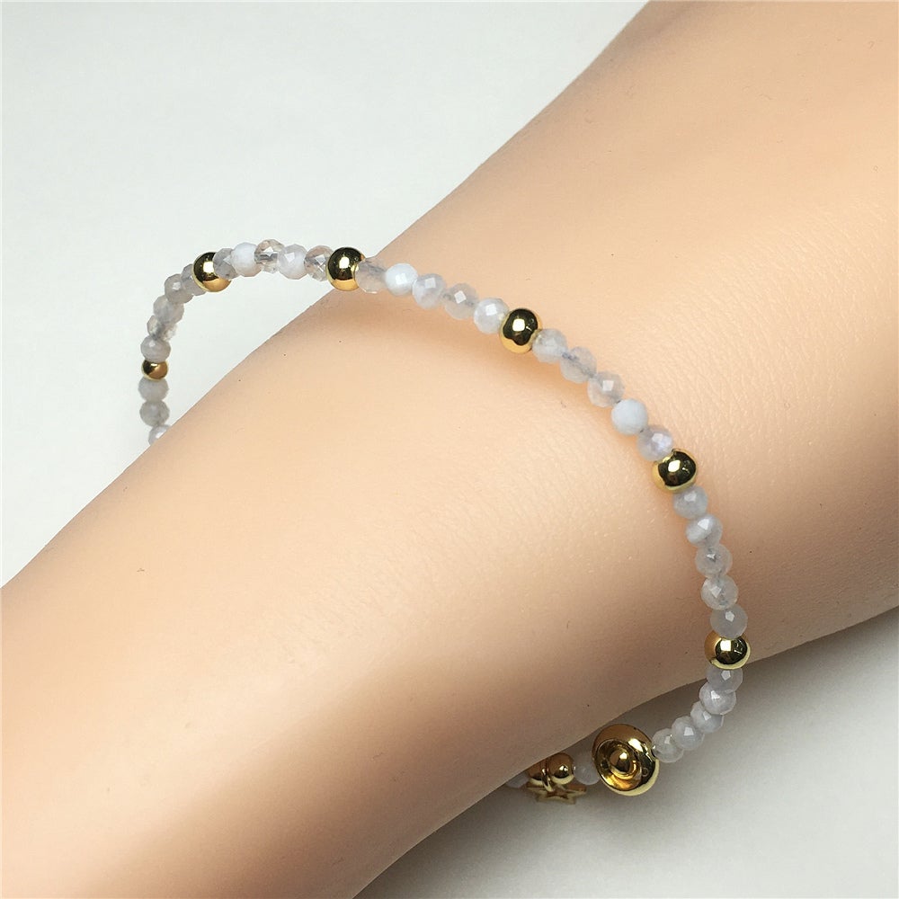 Moonstone Gemstone Adjustable Tiny Beads Gemstone Bracelet with Love Heart Charm