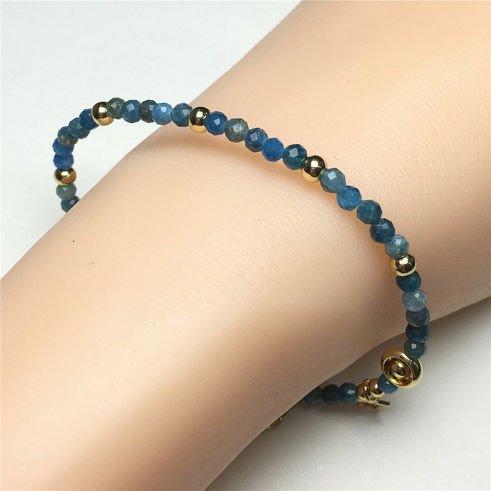 Blue Apatite Gemstone Adjustable Tiny Beads Gemstone Bracelet with Love Heart Charm
