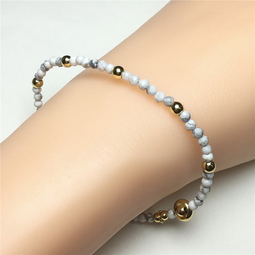 Howlite Gemstone Adjustable Tiny Beads Gemstone Bracelet with Love Heart Charm