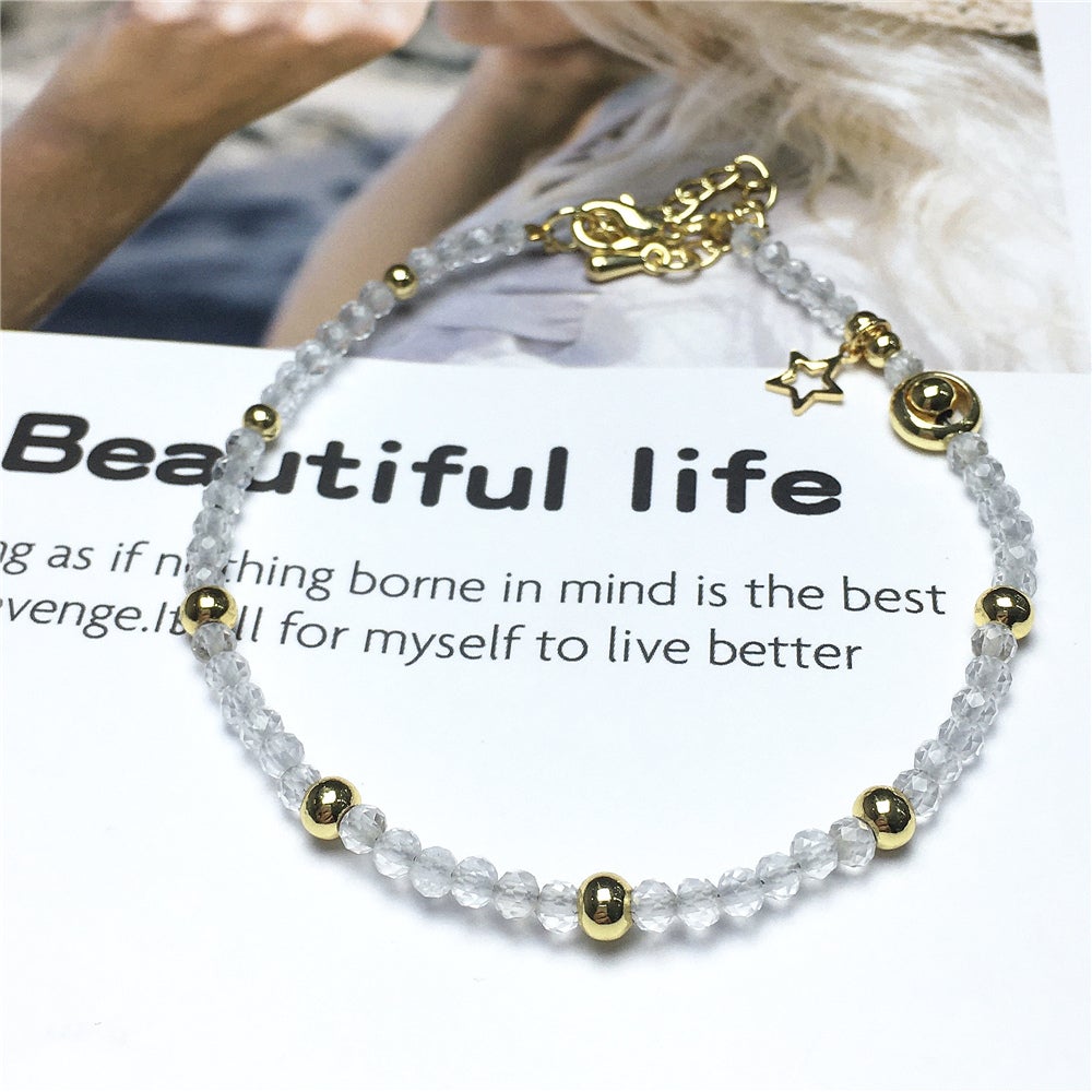 Clear Quartz Gemstone Adjustable Tiny Beads Gemstone Bracelet with Star Charm