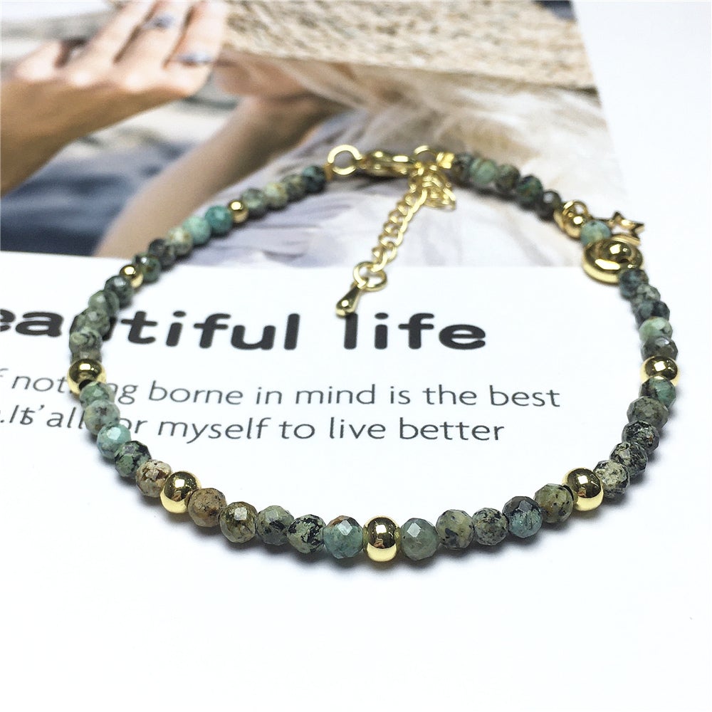 African Turquoise Gemstone Adjustable Tiny Beads Gemstone Bracelet with Love Heart Charm