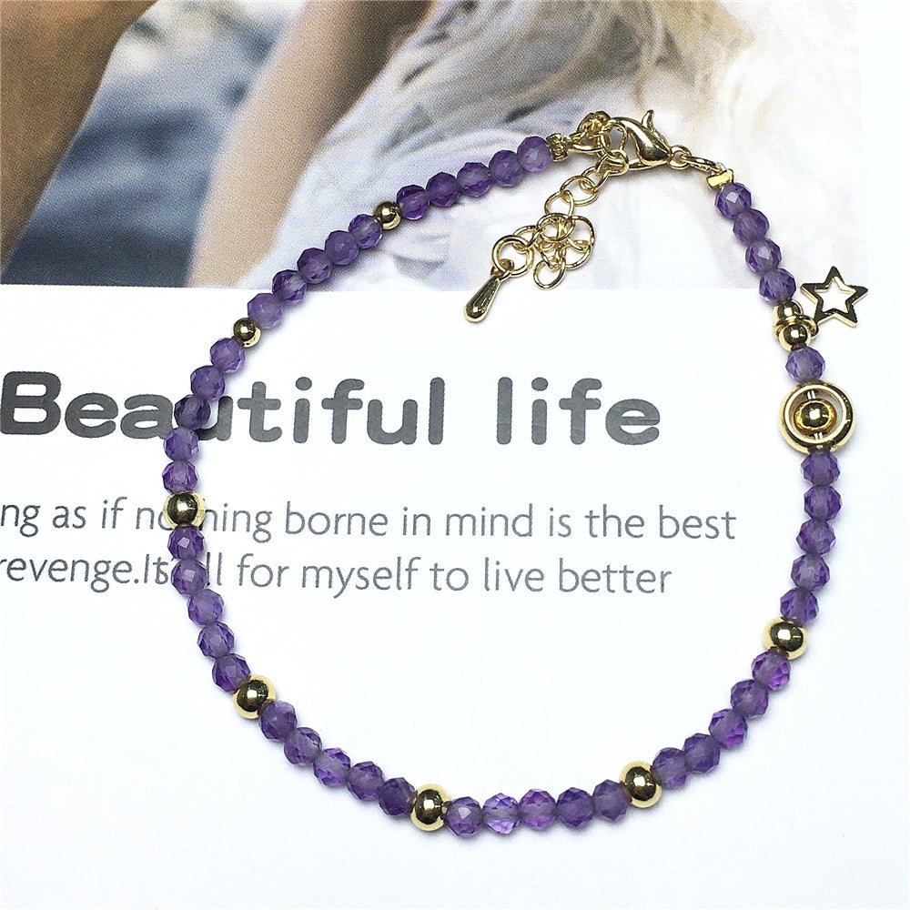 Amethyst Gemstone Adjustable Tiny Beads Gemstone Bracelet with Love Heart Charm